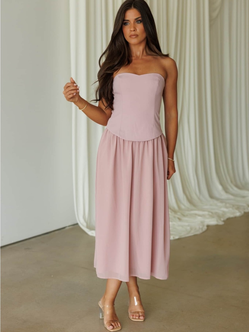 Strapless Mauve Midi Dress - Elegant Women's Dress